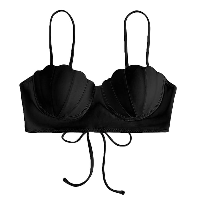 Prolriy Bikini Top de Tiras con Conchas Marinas Bikini Tops de Baño Push Up Traje de Baño Tops para Mujeres con Aros Traje de Baño Tops de Baño Sujetadores de Baño para Mujeres Negro XL