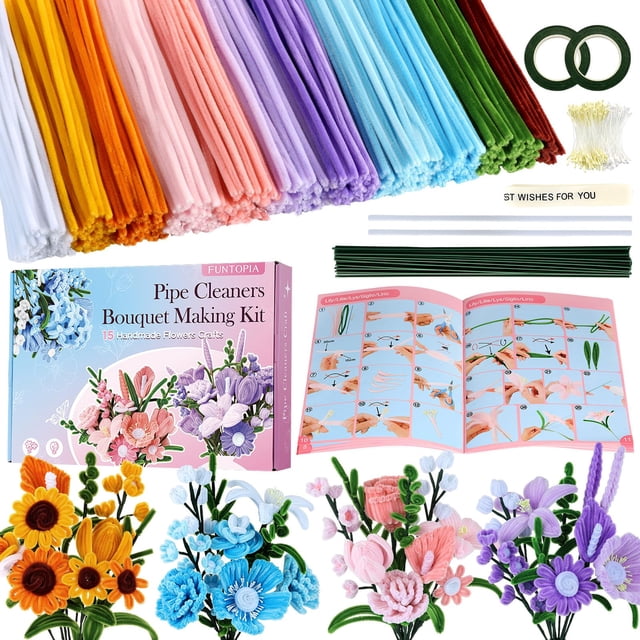 Kit de flores con limpiapipas Funtopia, 540 piezas, 15 diseños, 30 cm