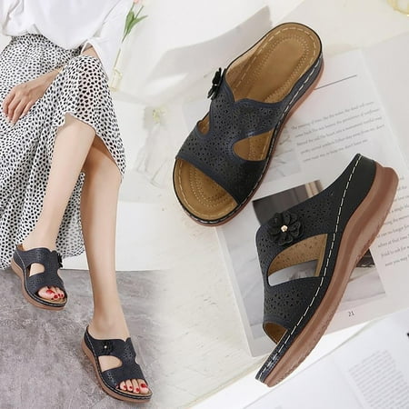 

Xiaoffenn House Slippers For Women Ladies Slippers New Womem s Shoes Hollow Flower Sandals Wedge Womem s Slippers Clearance