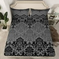 thumbnail image 2 of Manfei Retro bohemian Flowers Twin Sheet Sets,Rustic Victorian Floral Twin Fitted Sheet,Gray Black Damask Flat Sheet For Girls Boys,Super Cozy Room Decor,3 Pieces, 2 of 7