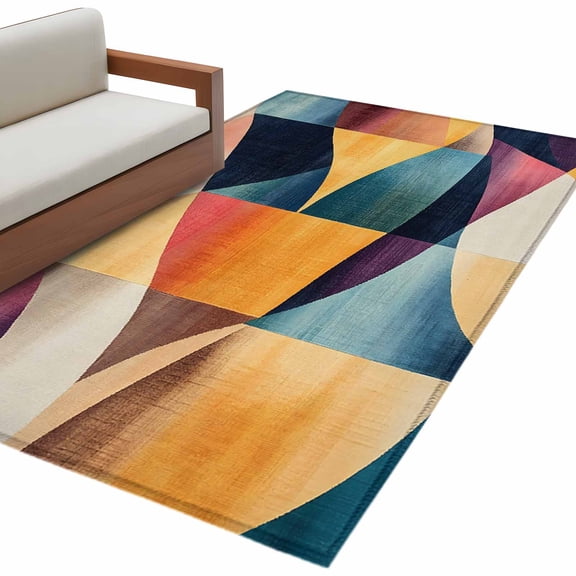 Abstract Geometric Large Area Rugs for Bedroom Living Room, Soft Non Slip Carpet Bedside Rug, Orange Neutral Modern Art Rectangular Floor Cover Kitchen Accent Rug 3'x5' for Dining Room/Office