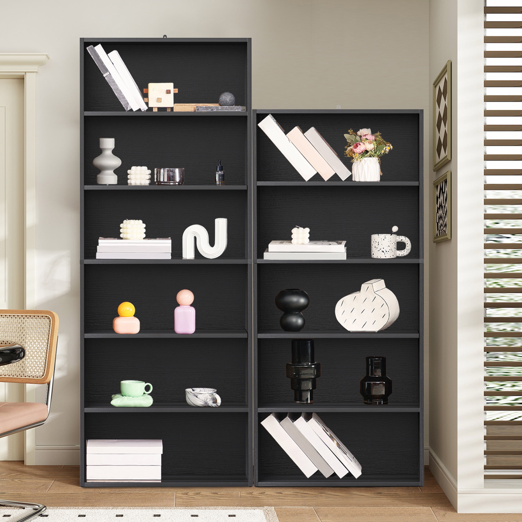 JIOABL 6 Tiers Bookcase, 63 Inch Large Storage Tall Standing Bookshelf with Adjustable Shelves for Home Office, Living Room, Bed Room, Black