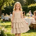 thumbnail image 2 of Glisme Girls Dress Solid Color Sleeveless Halter Summer Cozy Soft Toddler Kids Girls Dresses Size 5-6 Years Beige, 2 of 8