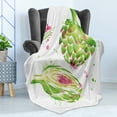thumbnail image 4 of Artichoke Soft Flannel Fleece Blanket, Watercolor Illustration of Super Food Vegetables Whole Cut in Half, Cozy Plush for Indoor and Outdoor Use, 70" x 90", Fuchsia and Apple Green, by Ambesonne, 4 of 5