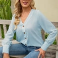 thumbnail image 6 of HAPIMO Savings Women's Fashion Shirts V-Neck Pullover Long Sleeve Blouse Classic Solid Color Button Chiffon Tops Cozy Casual Sweatshirt T-Shirt Clothes for Women Light Blue XL, 6 of 9