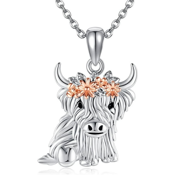 Highland Cow Necklace for Women 925 Sterling Silver Cow Pendant Necklace Highland Cow Jewelry for Women Cow Lover