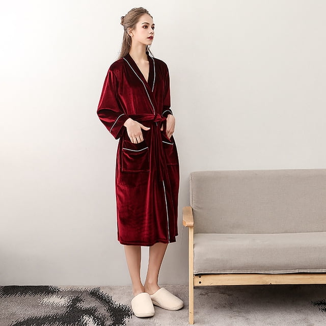 Women's Robes Women's Fleece Shawl Collar Bathrobe Plush Long Spa Robe Fleece Bathrobe M