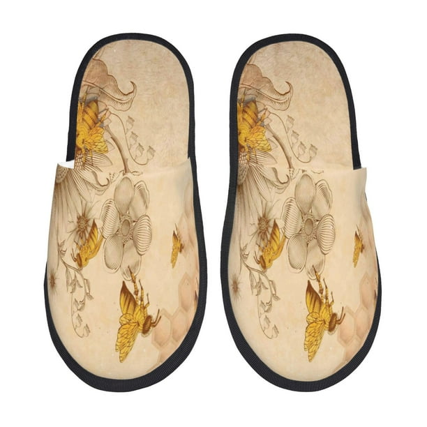 Balery Pantuflas de Casa de Felpa Silenciosas con Diseño Estampado, Zapatillas Cómodas Antideslizantes de Algodón para Interior-Large