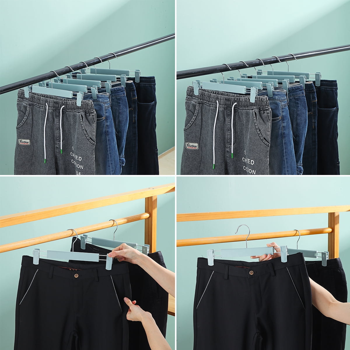 2-pack Pants Hangers Baby Clothes Clips Hanger with Non-Slip Big Clips Durable and Sturdy Plastic Hanger for Hanging Pants