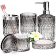 thumbnail image 4 of AOMOTA Juego de Accesorios de Baño de 5 Pzas, Accesorios de Baño de Vidrio Modernos con Dispensador de Jabón de Loción, Jabonera, Soporte para Cepillo de Dientes, Vaso, Hisopo de Algodón Jars, Perfecto para Regalos Temáticos de Baño, Negro, 4 of 13