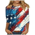 thumbnail image 5 of Elvqul Womens American Flag T Shirts Independence Tops Patriotic 3/4 Sleeve Fourth of July Clearance Under 5 Pullover Shirts for Women Round Neck, 5 of 5