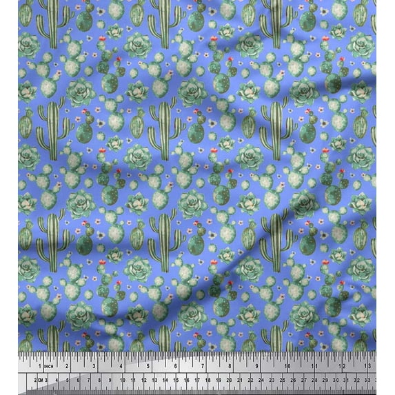 Soimoi Japan Crepe Satin Fabric Floral,Succulents & Cactus Tree Print Fabric by Yard 42 Inch Wide