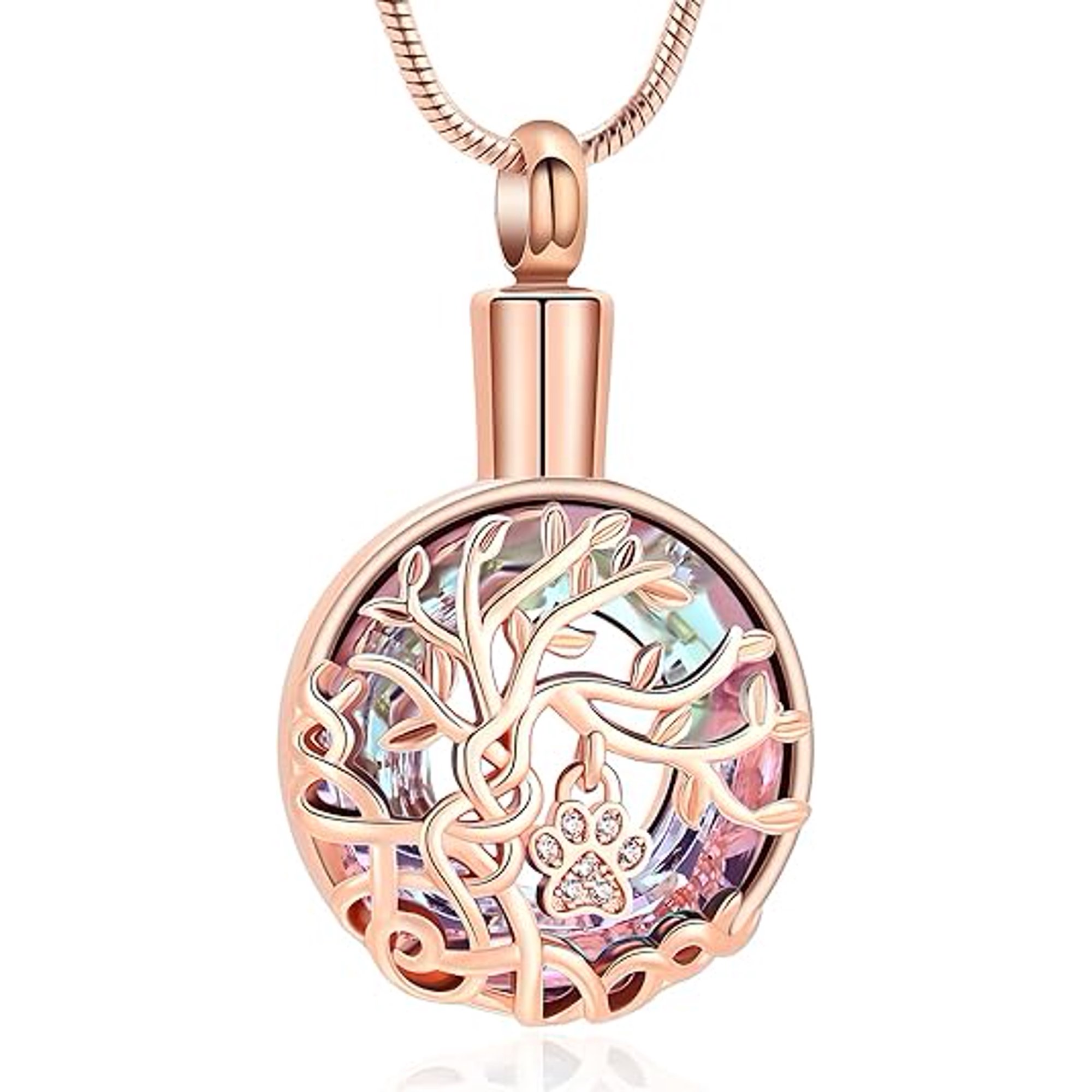 Pet Urn Cremation Jewelry | Tree of Life Urn Necklace for Dog/Cat Ashes | Paw Print Ashes Memorial Necklace | Ashes Urn Pendant Necklace | Keepsake Jewelry