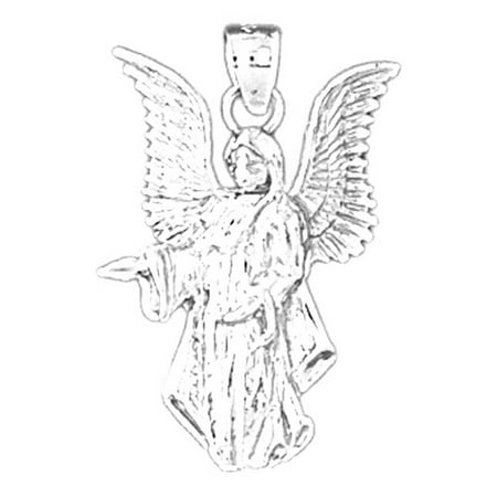 14K White Gold Angel Pendant - 26 mm
