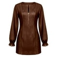 thumbnail image 5 of IWRICH Suede Mini Dress V-Neck Zip-Up Western Cowgirl Dress Long Sleeve Suede Dresses Vintage Western Dresses Brown S, 5 of 5