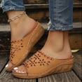 thumbnail image 2 of Dakaela Women's Platform Wedge Sandals Floral Hollow out Orthopedic Slip on Slides Casual Outdoor Walking Summer Beach Shoes Brown Size 6.5, 2 of 9