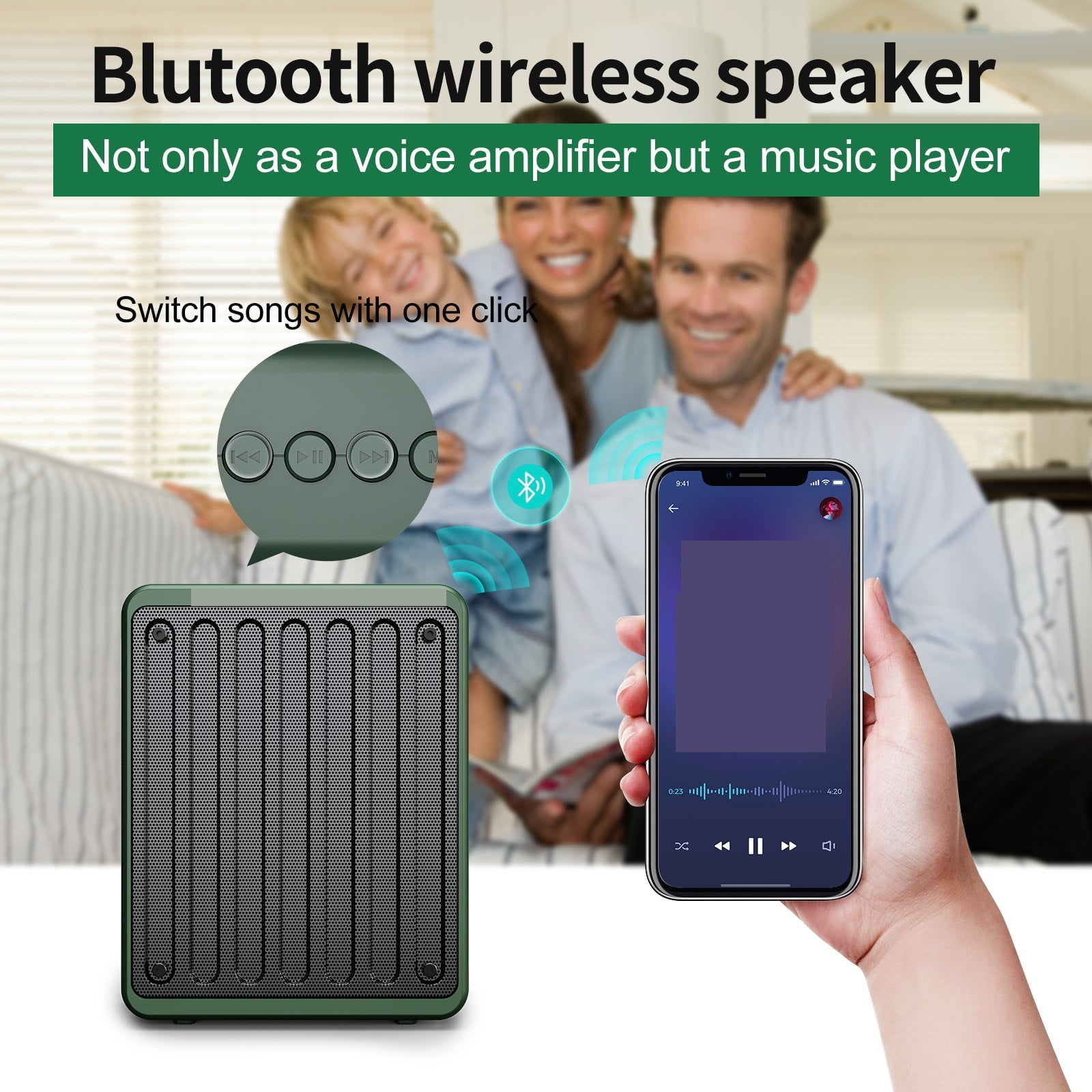 Mini Voice Amplifier for Teachers,Portable Bluetooth Voice Amplifier with Headset Microphone,Green ,True Acoustic Power Amplifier
