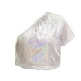 thumbnail image 3 of WOYY Girls One Shoulder Metallic T-Shirt Stage Dance Party Short Sleeve T Shirt, Sizes 2-3, 3 of 3