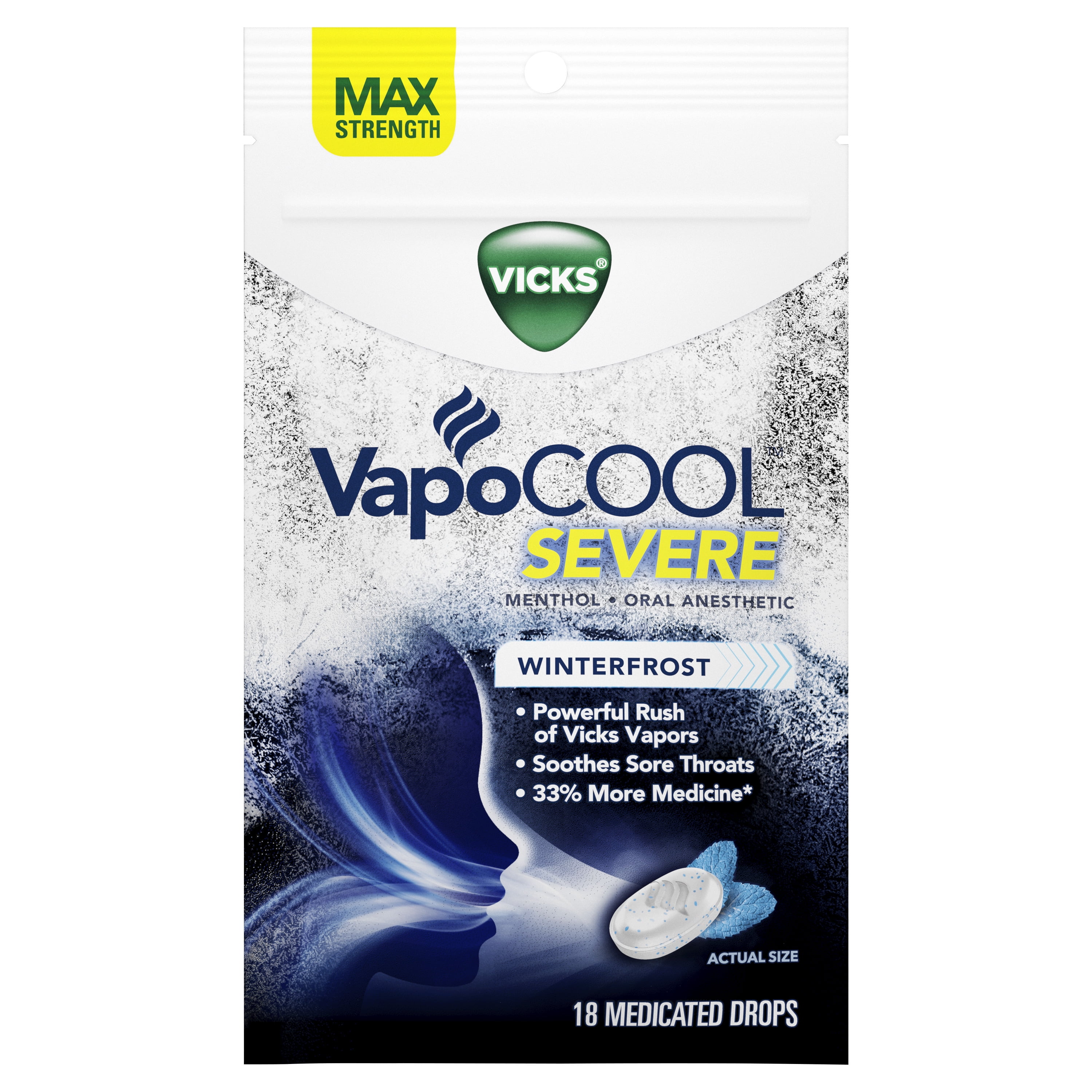 Vicks VapoCOOL Medicated Cough Drops, Winterfrost, 18 ct