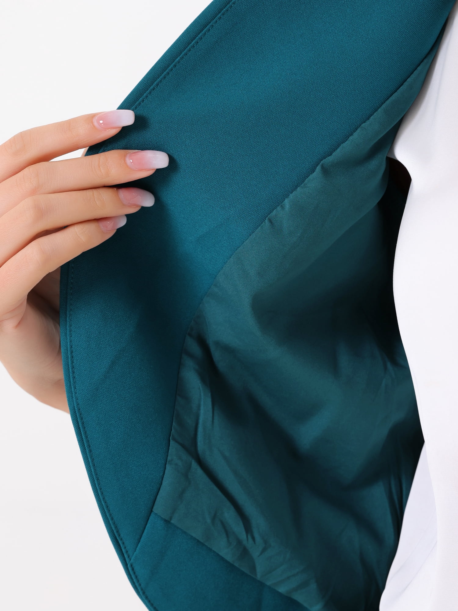 DARING DIVA Women's Business Blazer 3/4 Sleeve Collarless Cardigan L Blue Green