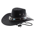 thumbnail image 3 of Western Rhinestone Cowboy Hats for Women Classic Wide Brim Fedora Hat with Belt Buckle Retro Hat Unisex Rolled up Cap, 3 of 8