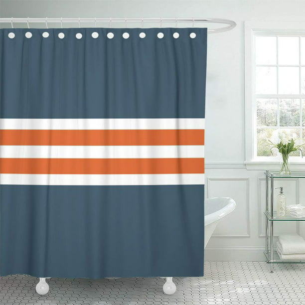 Atabie Modern Blue Orange White Stripes, Blue Grey Shower Curtain