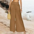 thumbnail image 2 of Inleife Woman Summer Solid Color Pockets Wide Leg Pants Casual Pants Boho Beach Pants Coffee L, 2 of 6