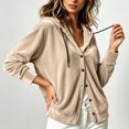 thumbnail image 5 of Velvet Long Sleeve Cardigan Hoodies Women Button Womens Hood Shirts Khaki XXXXXL, 5 of 9