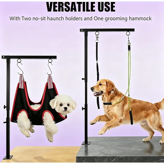 Dog Grooming Arm with Clamp, Adjustable Height 26-40 Inch Pet Grooming Table Arm with Hammock and No-Sit Holder for Small Medium Dogs