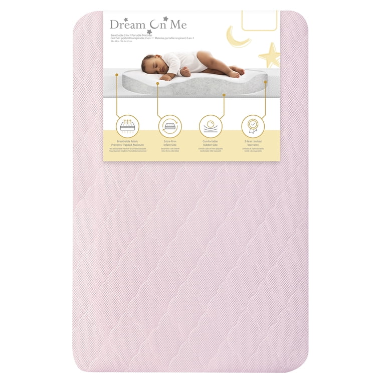 Evolur Rest EZ 2 in 1 Mini Crib Mattress, Pink photo 1