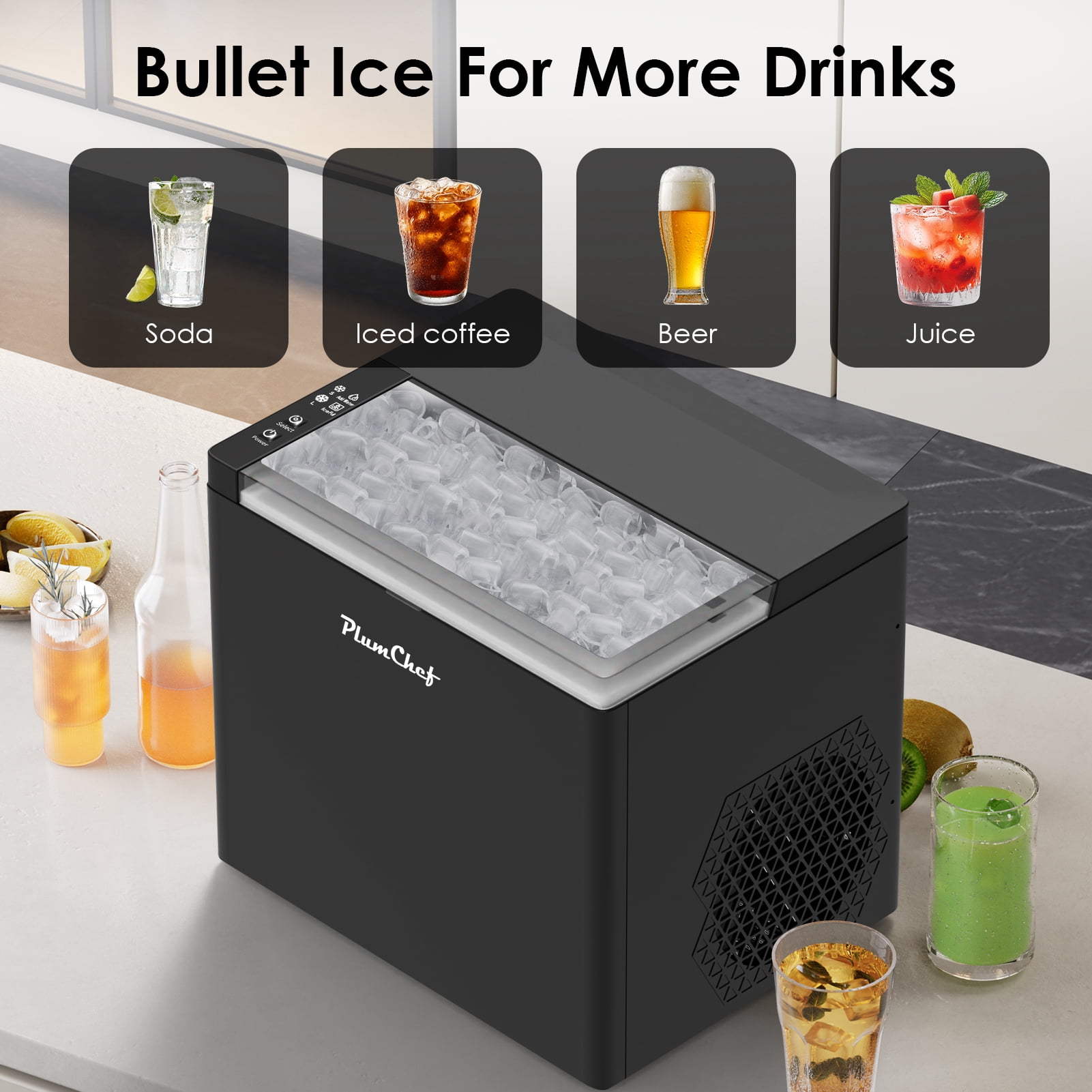 Countertop bullet Ice Maker, 26lbs in 24 Hours, 9 Bullet Ice Cubes in 6 Mins, Portable Compact ice machine with Self-Cleaning, Ice Basket and Scoop Included for Home/Kitchen/Camping/RV, Black