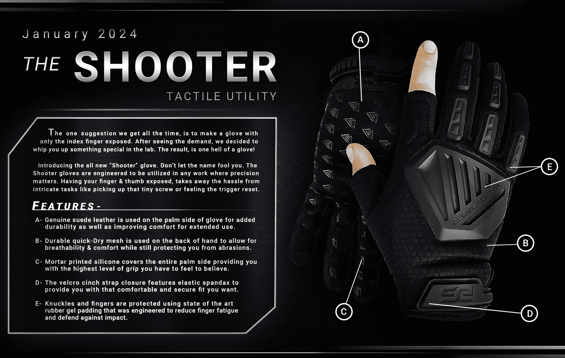 Glove Station The Shooter Gloves - Suede Leather Palm for Durability, Protection Work Gloves for Men, 2 Fingerless Design for Motorcycle Gloves