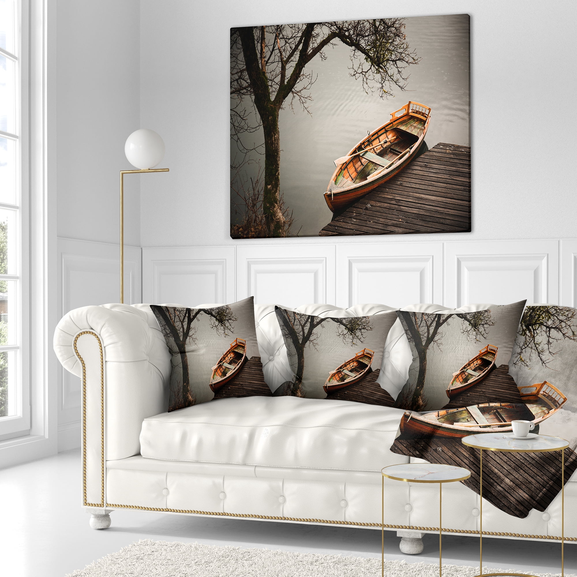 Designart Little Rowing Boat Ferry - Boat Throw Pillow - 16x16