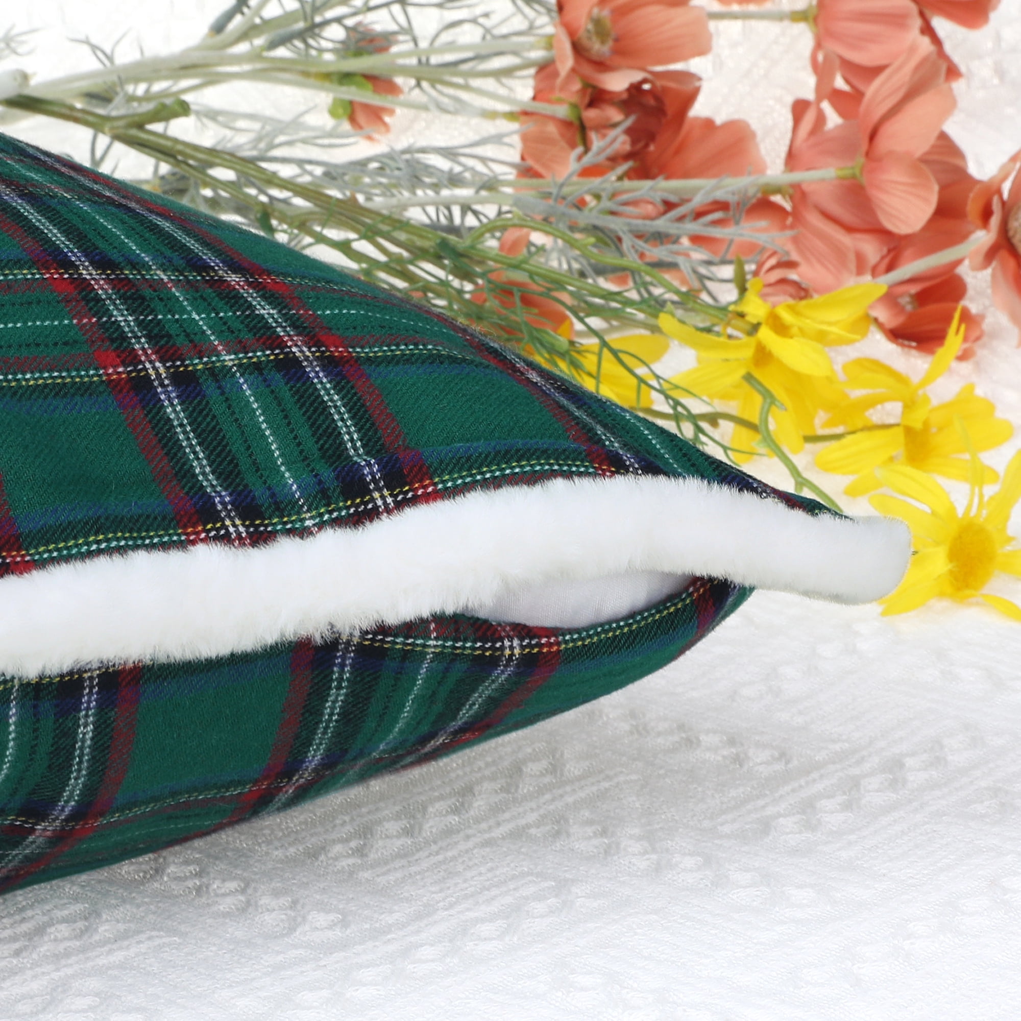 Unique Bargains 2 Pack Plaid Pillow Covers Double-Sided Checked Decorative Pillow Covers Green 18" x 18"