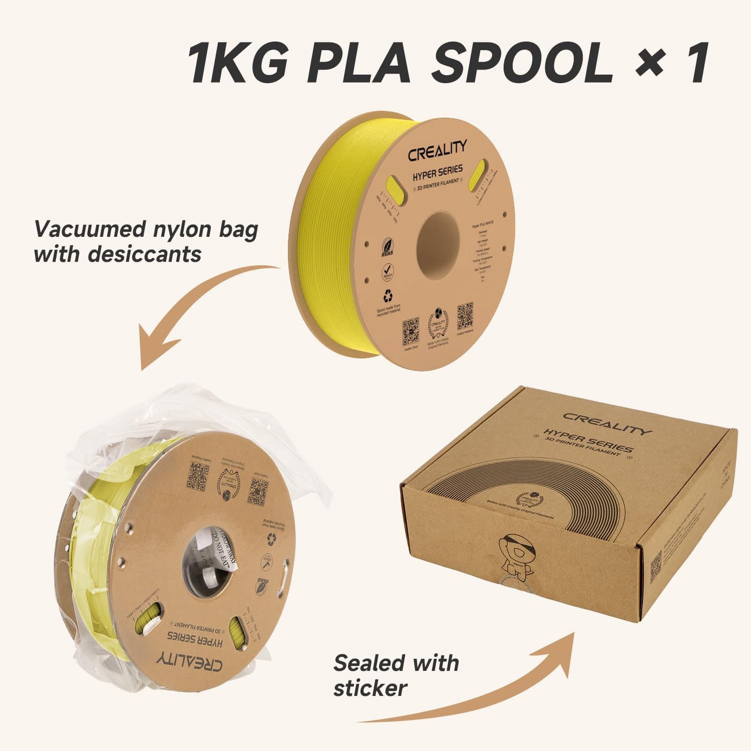 Creality Hyper PLA 3D Printer Filament 600mm/s High-Speed +/-0.03mm For Creality K1 Max Ender-5 S1 Anycubic Prusa Bambu Yellow 12 Unit per pack
