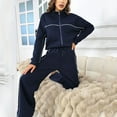 thumbnail image 4 of UAMVSH Women Jackets Outfits Full Zipper Stand Neck Sweatshirt Coats and Wide Leg Pockets Pants Long Sleeve 2 Piece Lounge Sets(SmallBlue), 4 of 4