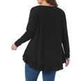 thumbnail image 3 of Agnes Orinda Plus Size Tunic Tops for Women Button V Neck Long Sleeve Ruffled Hem Swing Flowy Blouses 4X Black, 3 of 6