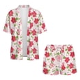 thumbnail image 4 of Xoenoiee Colorful Cherry Blossom Print Women's Plus Size 2 Piece Outfits Half Sleeve Open Front Kimono and Matching Shorts Set Summer Vacation Outfits, M, 4 of 7