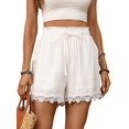 thumbnail image 3 of Womens Shorts Summer Casual Loose Elastic Waist Drawstring Lace Boho Beach Cover Up Shorts Cream White L, 3 of 9