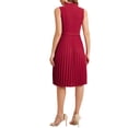 thumbnail image 3 of INSPIRE CHIC Pleated Dress for Women's Sleeveless V Neck Tie Waist A-line Midi Dresses M Burgundy, 3 of 6