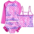 thumbnail image 2 of Girls 3-Piece Swimsuit Kids Bathing Suits Tankini Set Long Sleeve Rash Guard Swimwear for Girls 3-10Y, 2 of 5