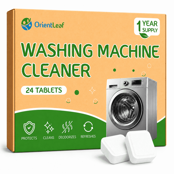 OrientLeaf Washing Machine Cleaner Tablets, Fragrance-Free Washer Cleaner & Descaler for Odor and Buildup, HE Front & Top Load, 24 Count