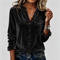 thumbnail image 4 of ClodeEU Women's Velvet V Neck Button Down Long Sleeve Shirt,Casual Slim Blouse ,Women's Plus L, 4 of 6