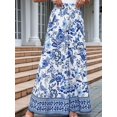 thumbnail image 5 of Women Casual Elastic Drawstring Floral Print Wide Leg Maxi Pants with Pockets Blue XL, 5 of 8