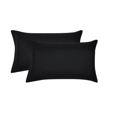 MAINSTAYS SUPER SOFT BRUSHED MICROFIBER BED SHEET SET, RICH BLACK EMBOSSED STRIPE, FULL, 4 PIECE