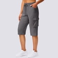 thumbnail image 4 of Long Shorts for Women Lightweight Quick Dry Hiking Cargo Shorts with Pockets Summer Drawstring Bermuda Short Gray L, 4 of 8