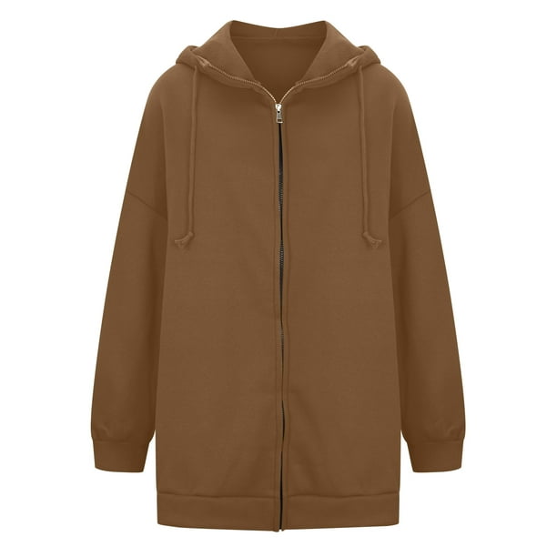 zanvin Womens Long Zip Up Hoodie Jacket Oversized Sweatshirts Fleece Casual  Pockets 2023 Fall Drawstring Long Hooded Coat
