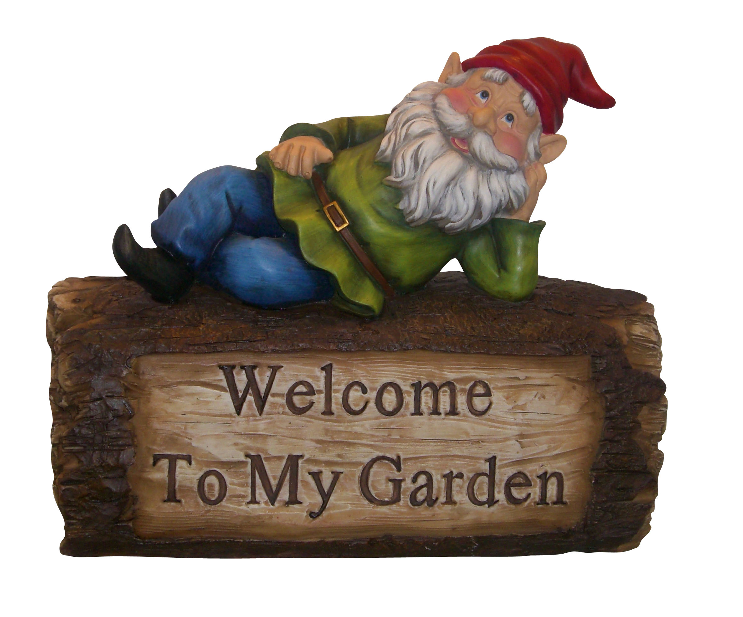 Gnome Lying On Log Statuary by Benzara