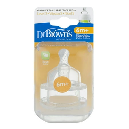 Dr Brown's Silicone Wide-Neck Nipples 6m+ - 2 PK, 2.0 PACK