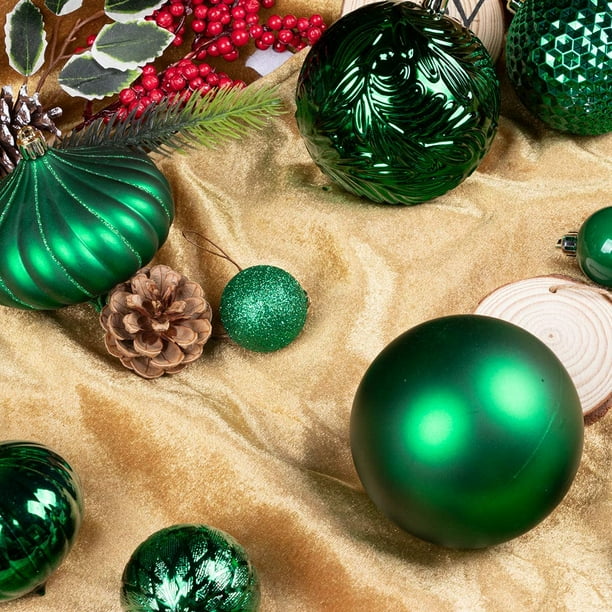 Store Large Christmas Balls Green 4 Inch 16pcs Shatterproof
